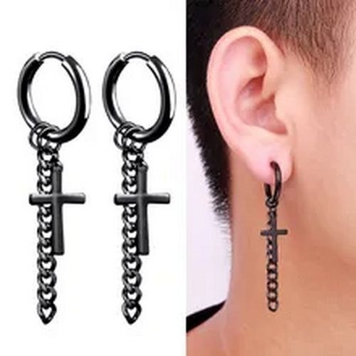 Stainless Steel Stud Earrings - Black Color Multiple Styles Street Pop Hip Hop - Picture 7 of 44