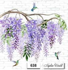 (638) TWO Paper LUNCHEON Decoupage Art Craft Napkins  WISTERIA VINE HUMMINGBIRDS