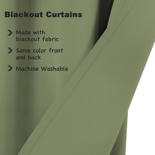 Luxurious Sage Blackout Curtains - 100% Room Darkening, 2 Panels, 52"W x 108"L - Picture 5 of 9