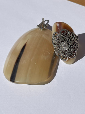 Cow Horn Ring & Brooch - size 8 Sterling Silver - Claudia Agudelo Exex