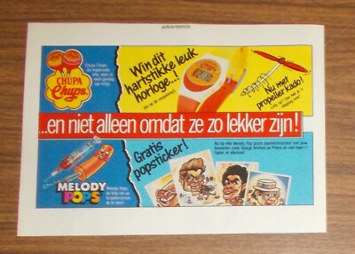 Seltene Werbung Chupa Chups MELODY POPS Lutscher - Sticker & Uhr Promo 1989