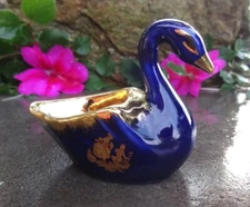 Limoges Cobalt Blue/Gold French Porcelain Swan-Shaped Open Salt Dip, Cellar/Dip!