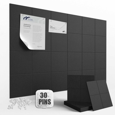 Large Felt Cork Board Alternative - 36'' x 24'' Black Bulletin Board with 30 Pu...