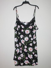 Joyspun Women's Plus Size Black Floral Print Lace Trim Chemise 3X 22W-24W B15