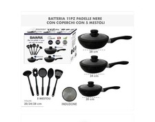 Set 3 Padelle Alte Nere Bavaria In Pietra Lavica Con Coperchi In Vetro Induzione