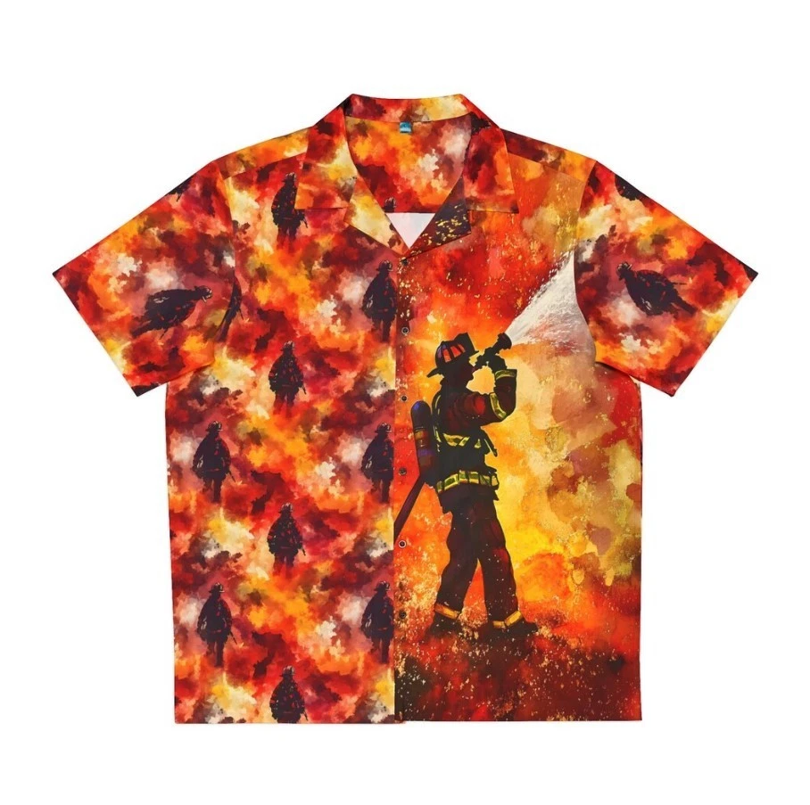 Bold Firefighter Hawaiian Shirt - Summer Vibes, Tropical, Beachwear
