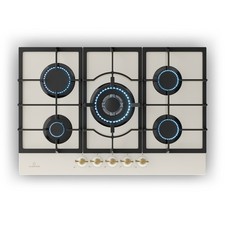 Gaskochfeld Herd 5-flammig 11,1 kW Sabaf-Brenner Glaskeramik Retro-Look Beige