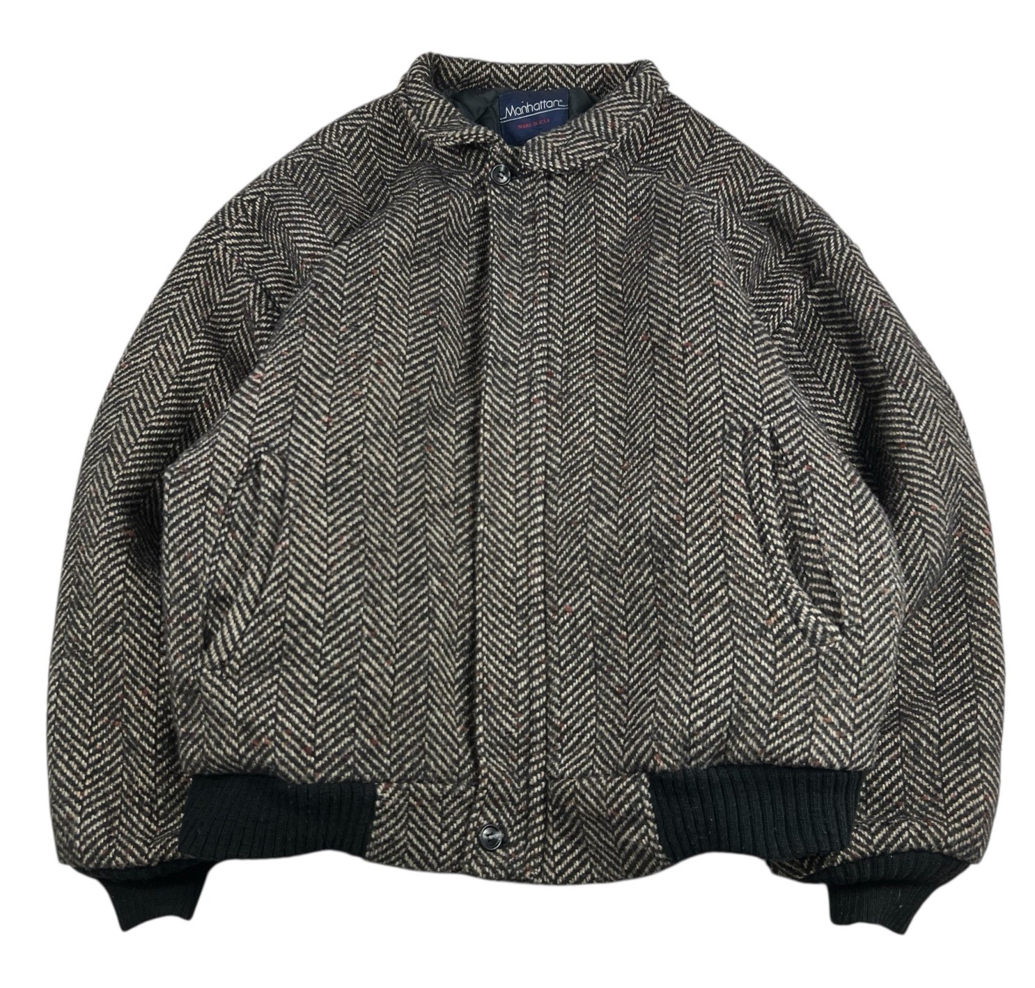 Vintage Manhattan Wool Bomber Flight Pea Jacket Coat Mens XL USA Made Black Gray
