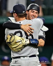 Corey Kluber Yankees Unsigned Embracing No-Hitter W/Kyle Higashioka Photo