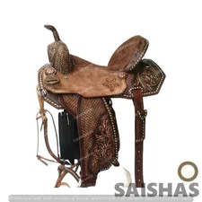 Premium Barrel Racing Western Leather Saddle Set Hand Tooled with Free Tack