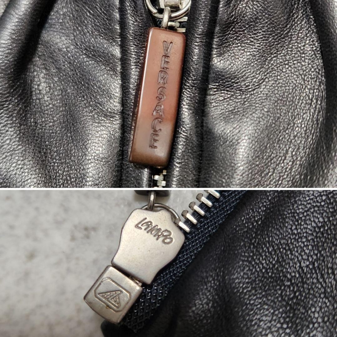 USED VERSACE COLLARLESS LEATHER JACKET, ZIP-UP, BLACK LAMB LEATHER, SIZE 40 GO thumbnail 12