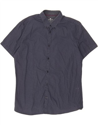 TOM TAILOR Mens Fitted Short Sleeve Shirt XL Navy Blue Spotted Cotton DN36