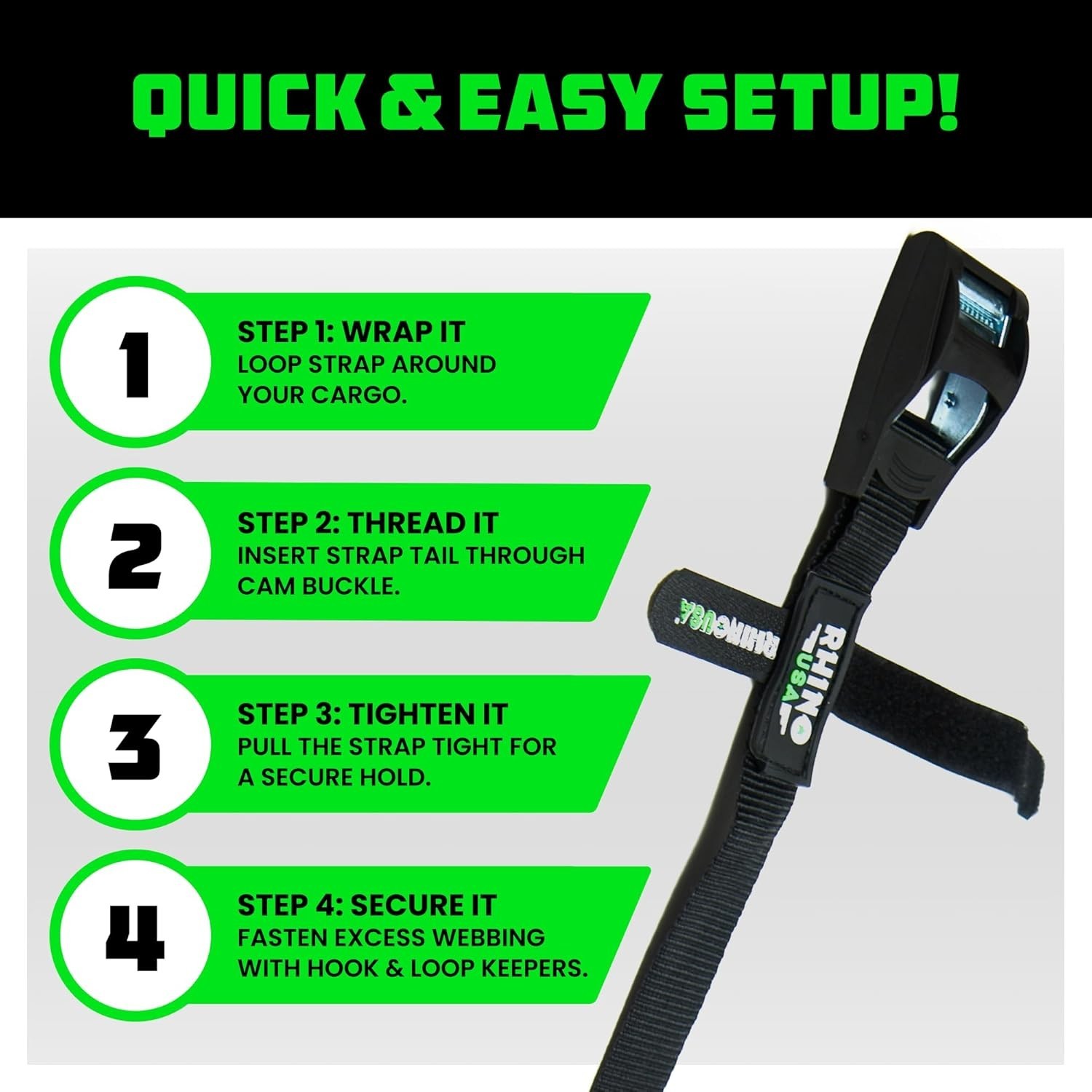 Rhino USA Ratchet Straps Tie Downs (4-Pack) - 1 Inch x 12 Feet (1,320lb Break