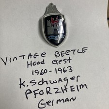 Vintage VW Volkswagen Beetle Wolfsburg Hood Emblem Badge Ornament