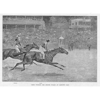 PFERDERENNEN Orme Winning the Eclipse Stakes at Sandown Park, Antique Print 1893