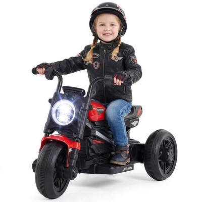6V Kids Motorcycle w/Song,Story,LED Headlights,Accelerator Pedal & 3 Wheels,Red