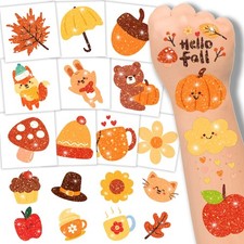 winthrop 120 Pcs Glitter Autumn Temporary Tattoos for Kids, Small,