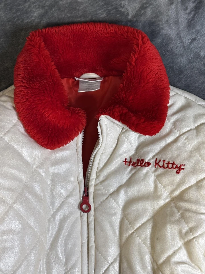 Linda Chaqueta Sanrio Hello Kitty Niñas 10/12 Acolchada Imitación Piel Bolsillo Años 2000 Foto 2 de 4
