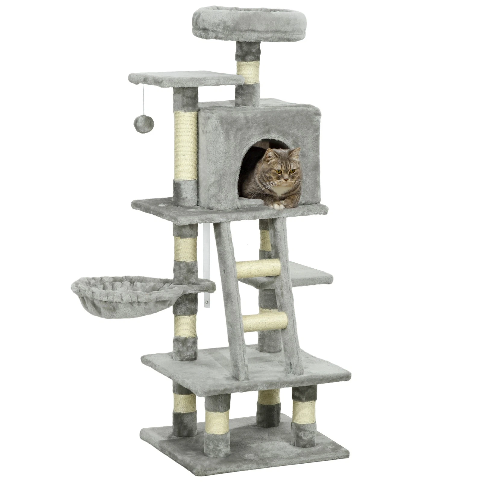 PawHut 132cm Cat Activity Centre for Large Cats with Scratching Posts Grey
