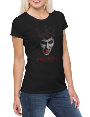 Vampire Blood For Life Damen T-Shirt Vampir Blut True Gebiss Zähne Biss Bite