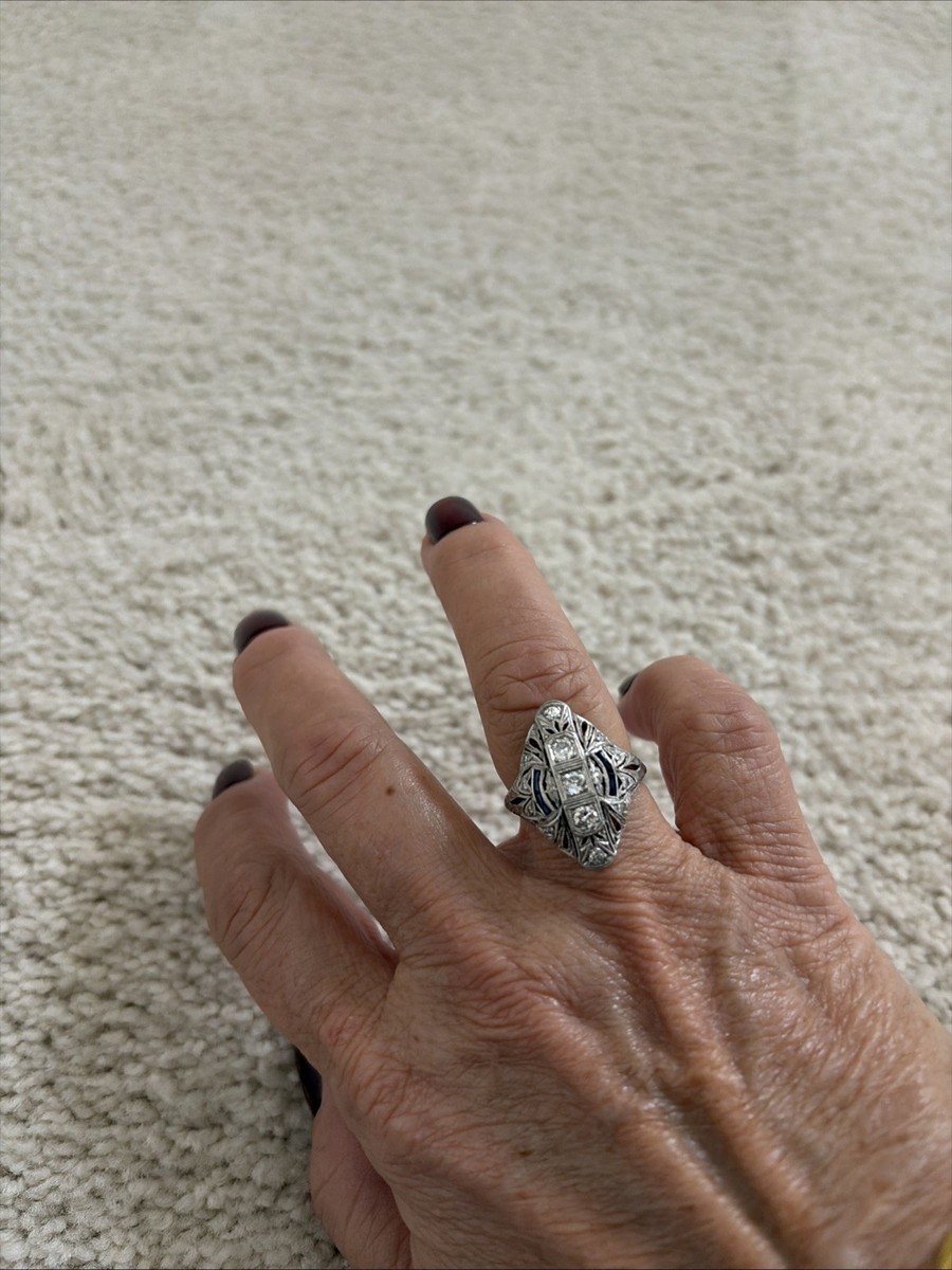 Platinum Diamond Sapphire Ring View 5