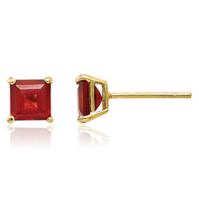 14K Solid Yellow Gold Garnet 4mm Square Studs Earrings