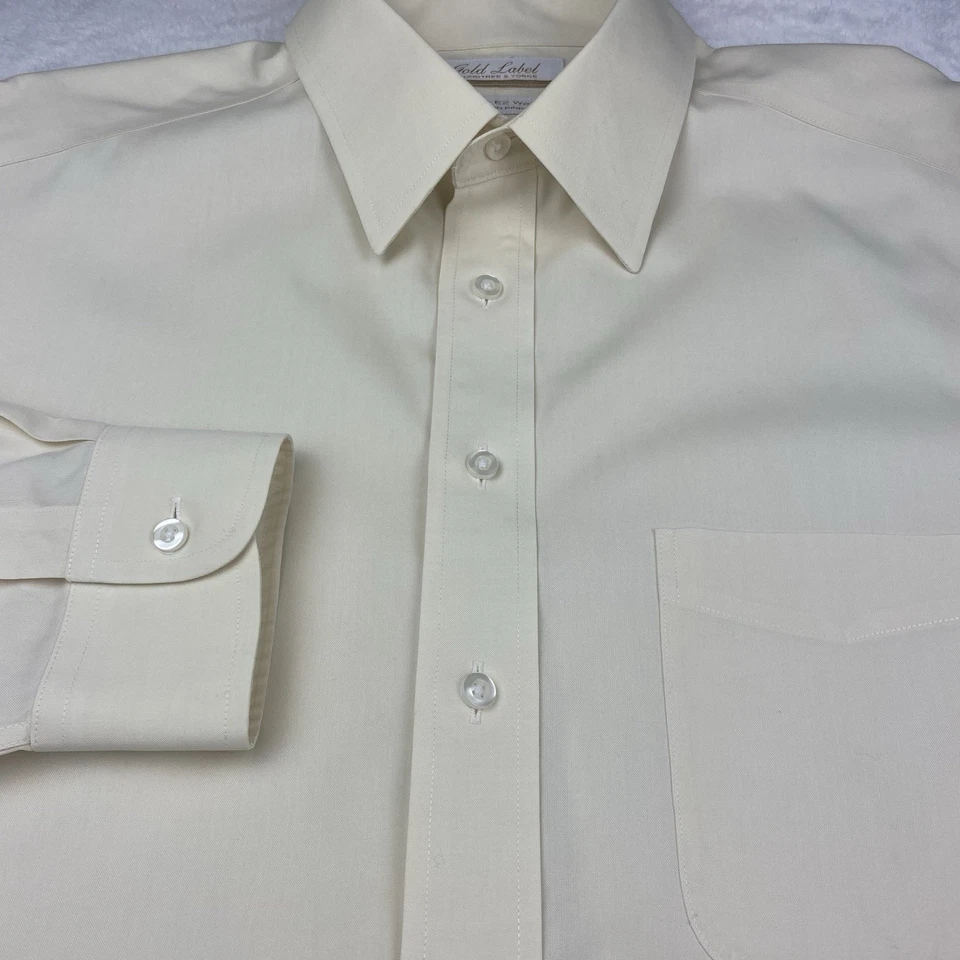 Camisa de vestir Roundtree & Yorke etiqueta dorada para hombre 16,5-36 amarilla por la mañana sin hierro Foto 4 de 4