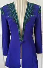 Vintage 80s FABRICE SILHOUETTE Couture Purple Beaded Blazer Big Shoulders Size 6