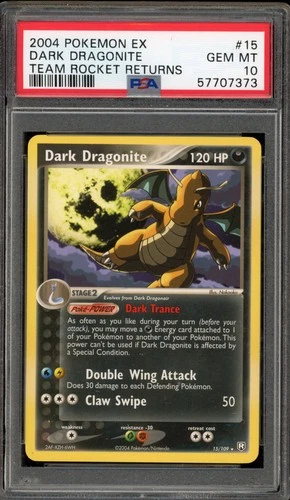 Pokemon Dark Dragonite EX Team Rocket Returns NON Holo Rare #15 PSA 10 Gem Mint