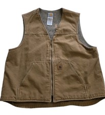 Carhartt Vest Mens Size XL Tan Camel Sherpa Lined Duck Canvas Workwear Zip Up