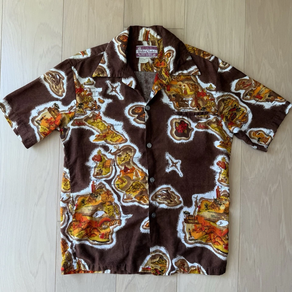 Camisa Hawaiana Waltah Clarkes De Colección M Multicolor Años 60 Cuello Lazo Arte Hawaiano Foto 2 de 4