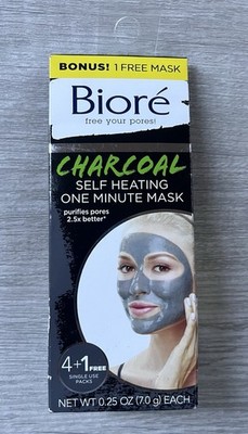Biore Charcoal Self Heating 1 Minute Wash Off Mask 5 Count - Sealed New