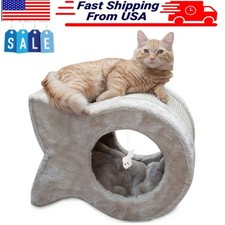 Kitty Cave Cat Scratcher Faux Fur and Sisal Beige with Plush Napping Cave Play