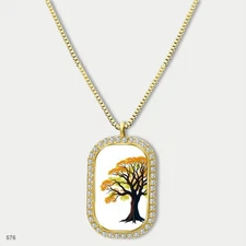 Gorgeous Colorful Tree of Life Pendant Necklace Chain Printed Dog Tag Chain Gift