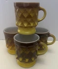 Vntg set of 4 Anchor Hocking Fire King Brown Yellow Ombre Coffee Mug Kimberly EC