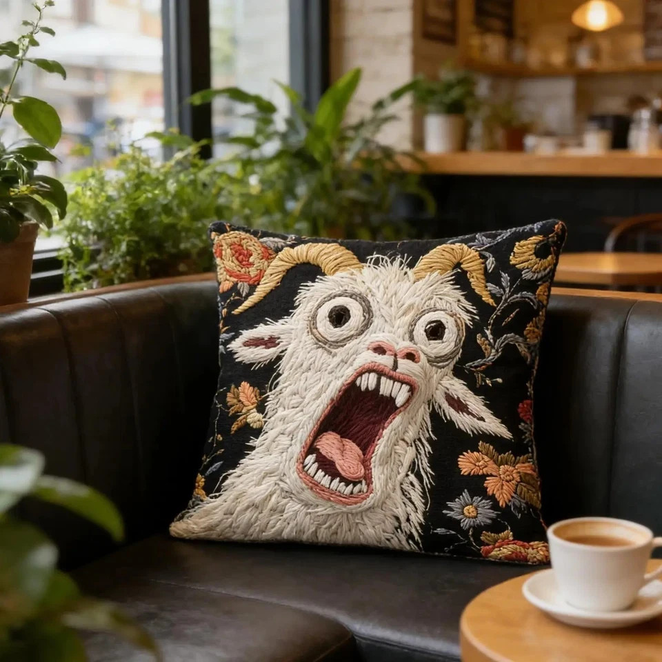 Surreal Art Screaming Goat Linen Pillow Covers Cushion Case Housewarming Gift---
