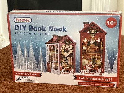 Prextex DIY Book Nook Christmas Scene Full Miniature Light Up House Kit