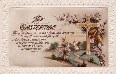 Zu Osterzeiten Kruzifix Ostervers Grußkarte Vintage Postkarte 2 unbespielt