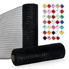 2 Rolls Mesh Ribbon Wreaths 10 Inch x 30 Foot Metallic Foil Craft DIY Black