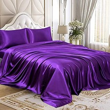 Homiest 4pcs Satin Sheets Set Luxury Silky Satin Bedding Set with Deep Pocket, 1
