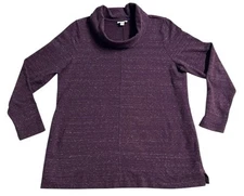 J. Jill Women’s French Terry Cowl Neck Tunic Sweater Purple Size Large Pockets