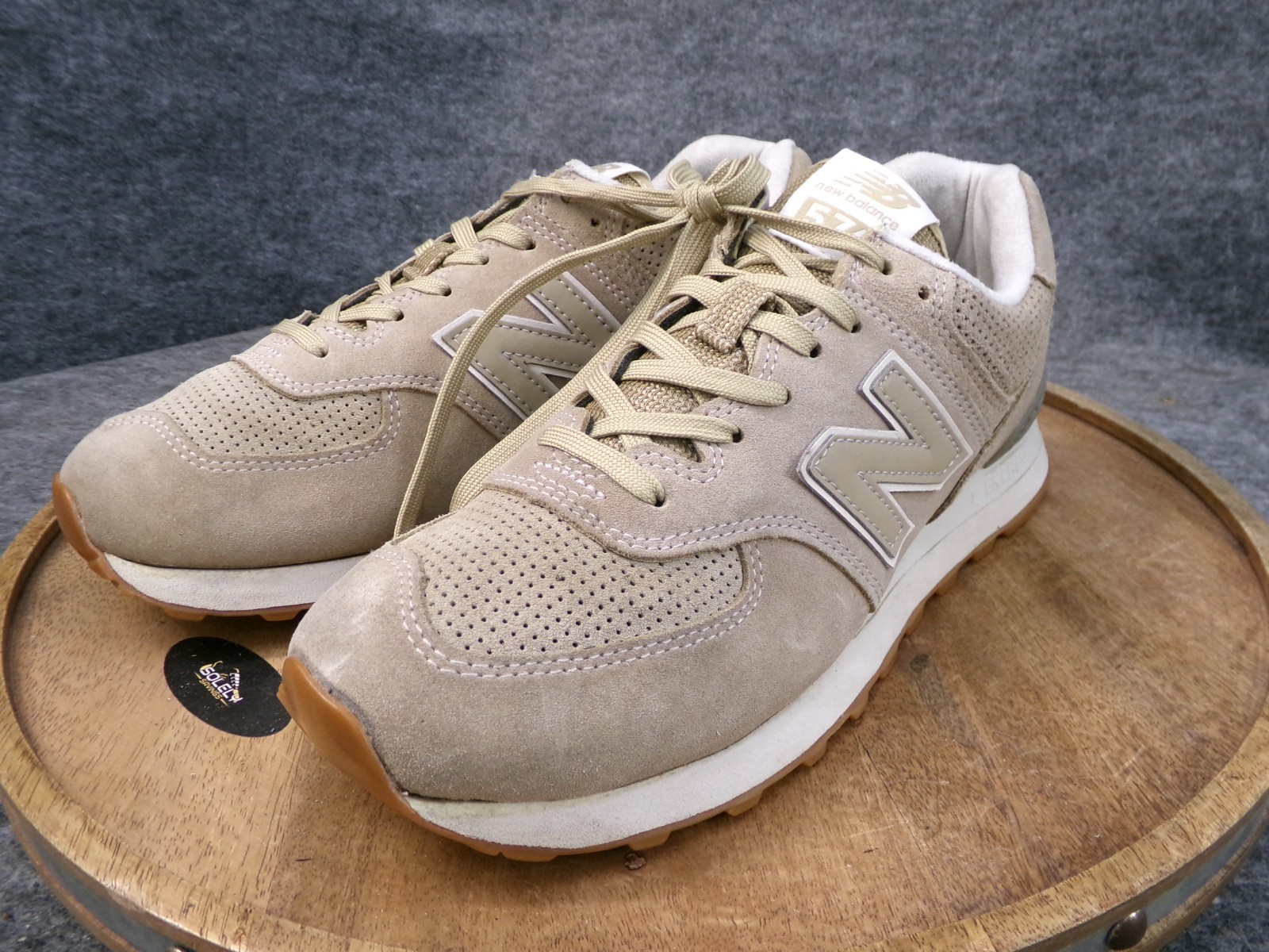 New Balance 574 Mens Size 9 D Beige Tan Suede Athletic Sneakers Shoes ML574ESF thumbnail 4