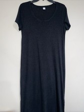 Old Navy linen blend maxi shirt dress Black short sleeve pullover Slits Sz Med