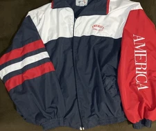Vintage Perry Ellis America Windbreaker Jacket Size 2XLRed Blue 90s Graphic
