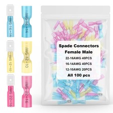 Heat Shrink Spade Connectors 100 PCS 12-10 16-14 22-16 AWG Female Male Crimp