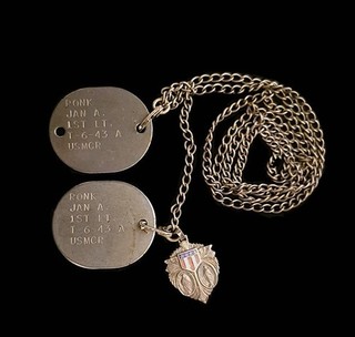 WWII US Marine Corps USMC Officer ID Dog Tags w/ Chain & Catholic Medal Texas
