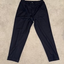 Reiss Men's Brighton Navy Relaxed Fit Pleated Tapered Trousers Size 34