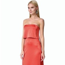 Halston Heritage Strapless Popover Satin Dress in Chili