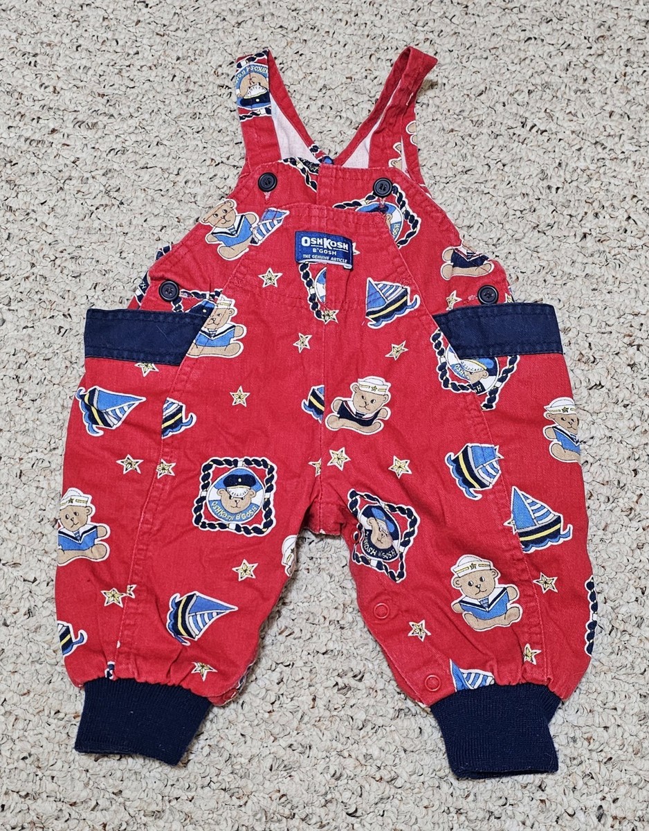 Vintage Osh Kosh B'Gosh Red Sailor Bear Nautical Overalls Kids