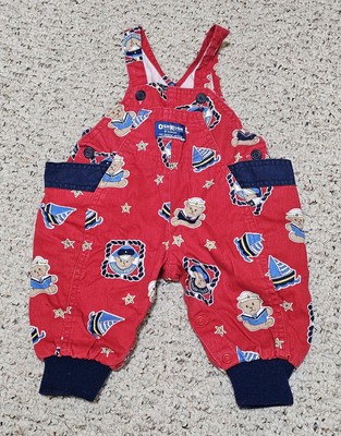 Vintage Osh Kosh B'Gosh Red Sailor Bear Nautical Overalls Kids